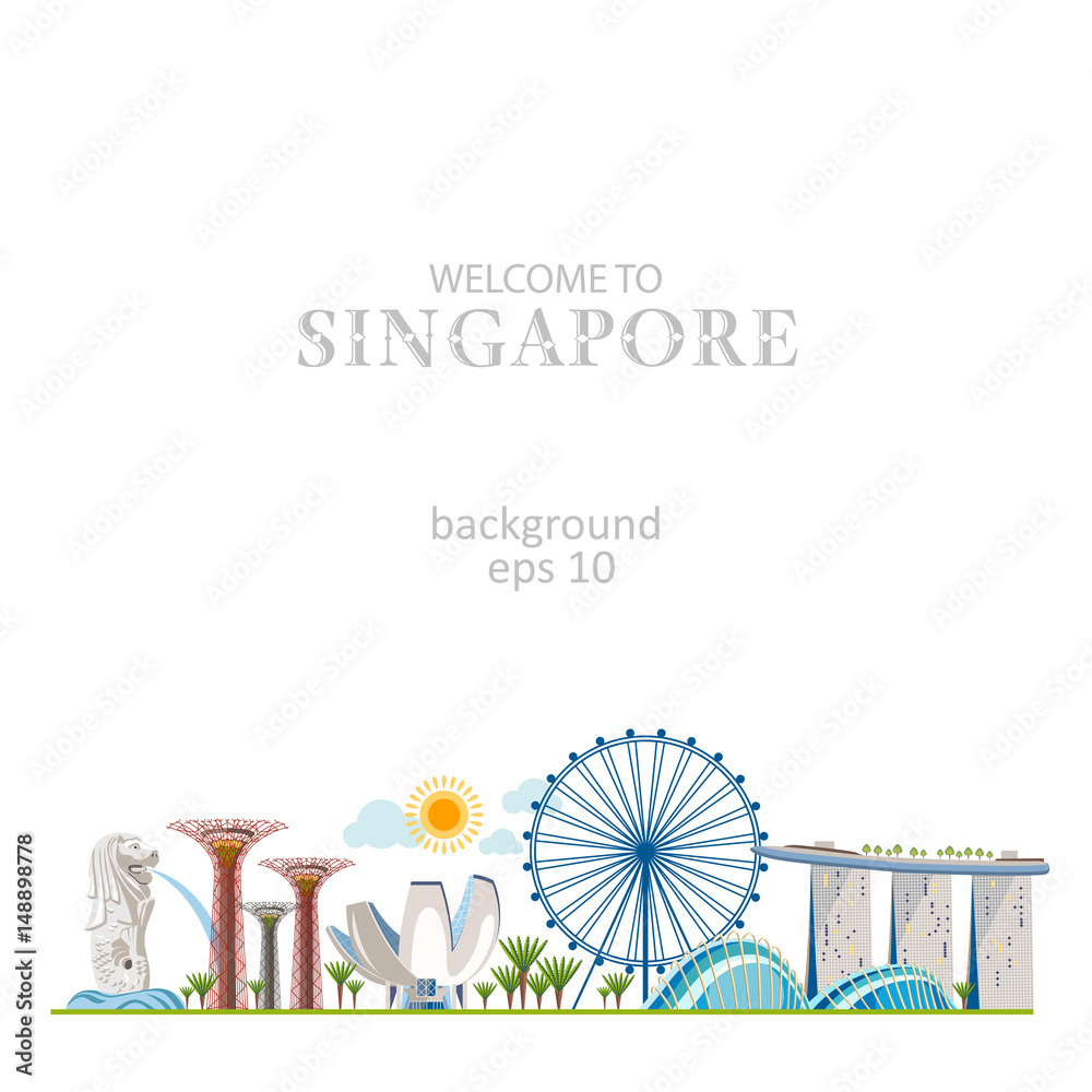 Naklejka premium singapore panorama widok poziomy miasto tło ulica pejzaż zestaw informacji o projekcie