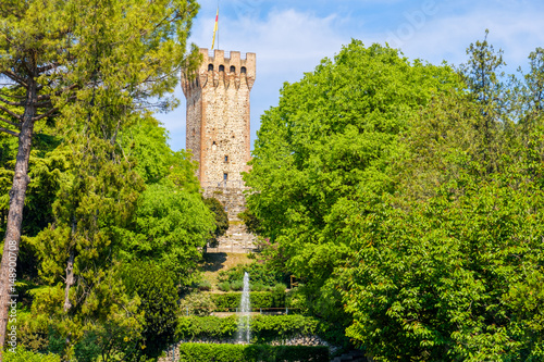 stone tower garden medieval castle fountain