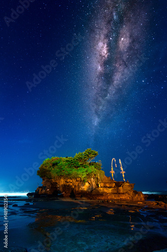 Milky way over Tanah Lot Temple at night in Bali, Indonesia.(Dark)
