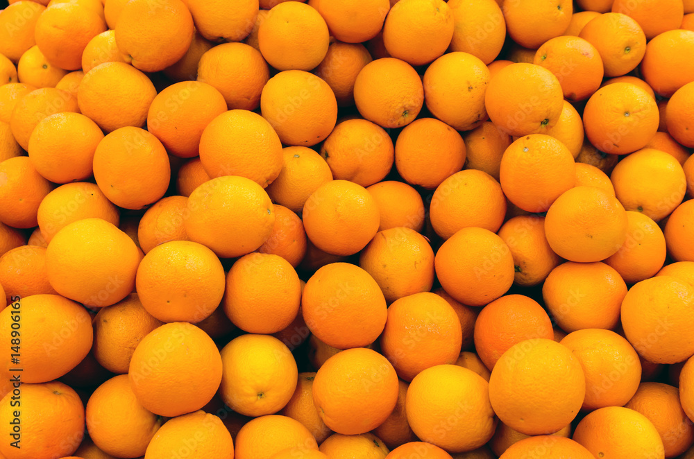 Fresh organic oranges sold on market