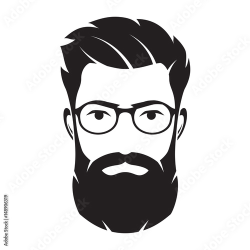 Bearded men face, hipster character. Vector illustration.