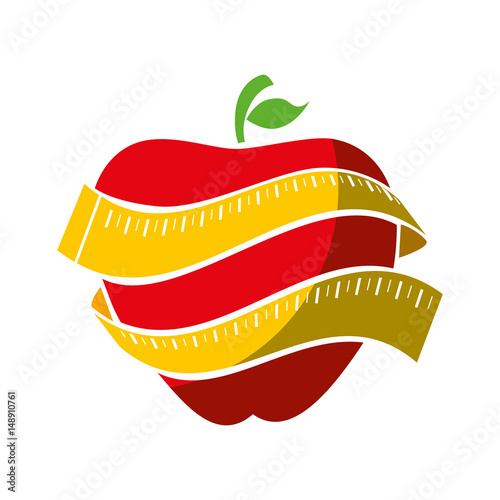 apple with measurement tape icon over white background. colorful design. vector illustration
