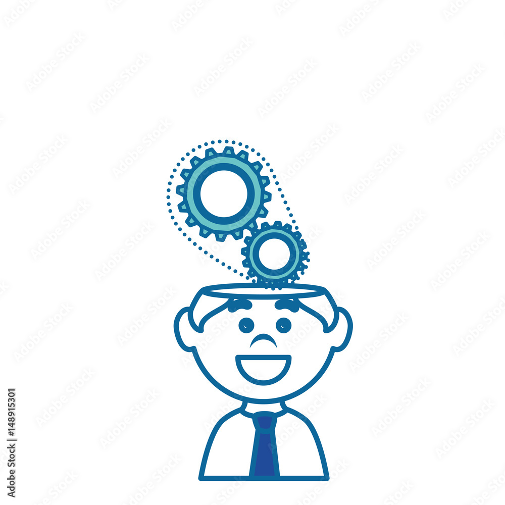 businessman with gear wheels, cartoon icon over white background. vector illustration