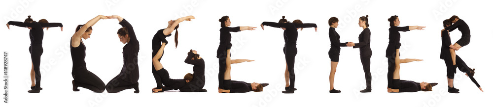 Black dressed people forming word TOGETHER