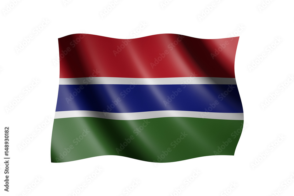 Flag of Gambia isolated on white, 3d illustration Flag of Gambia isolated on white, 3d illustration