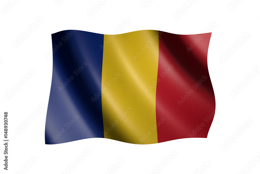 Flag of Romania isolated on white, 3d illustration