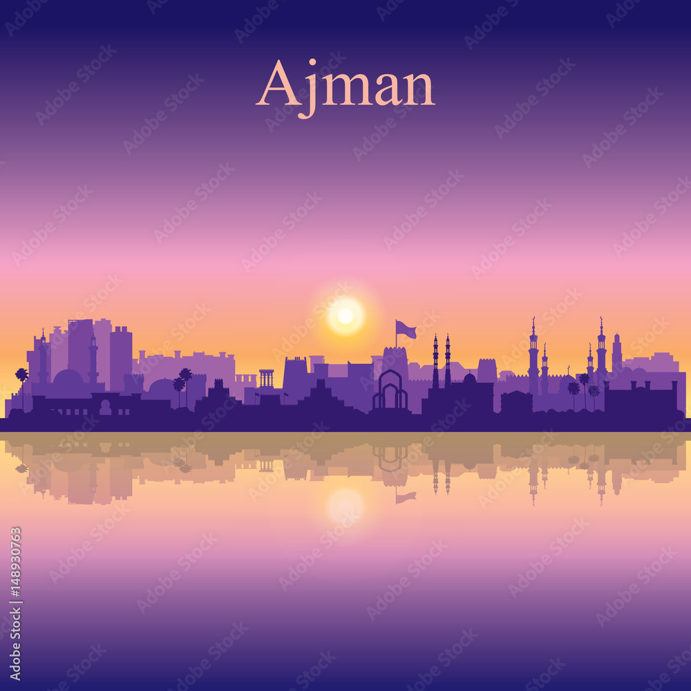 Obraz premium Ajman silhouette on sunset background
