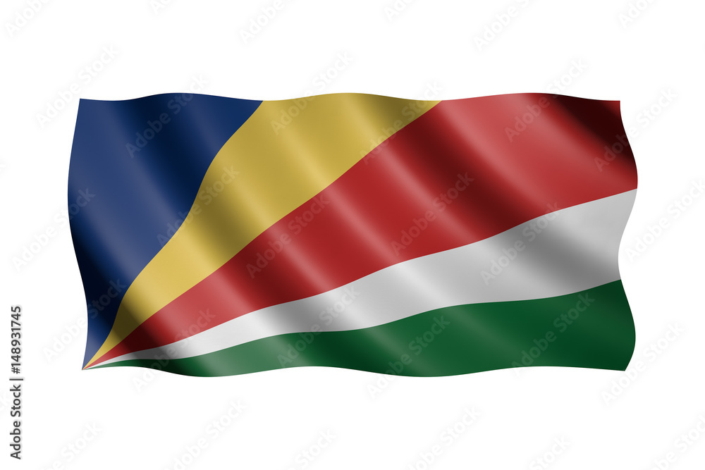 Flag of Seychelles isolated on white, 3d illustration Flag of Seychelles isolated on white, 3d illustration