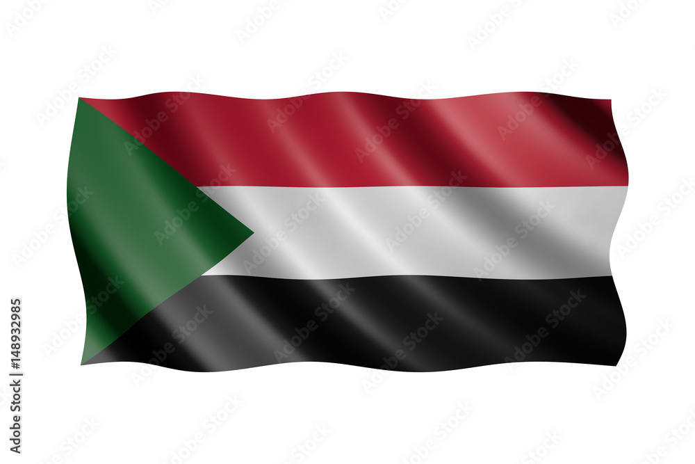 Flag of Sudan isolated on white, 3d illustration Flag of Sudan isolated on white, 3d illustration