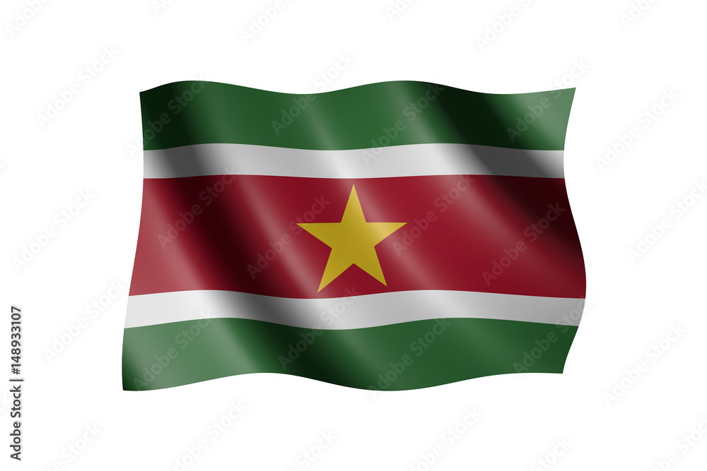 Flag of Suriname isolated on white, 3d illustration Flag of Suriname isolated on white, 3d illustration