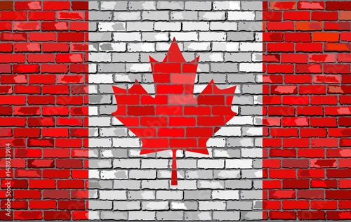 Grunge flag of Canada on a brick wall,
Canadian flag on brick textured background