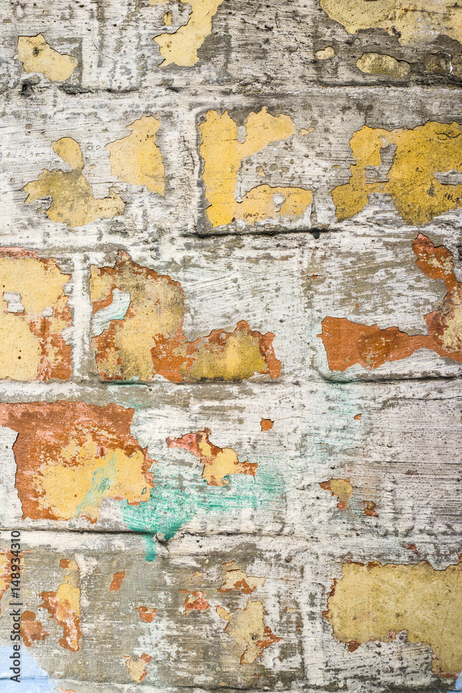 Grungy old paint on brick wall. Grungy old paint on brick wall.