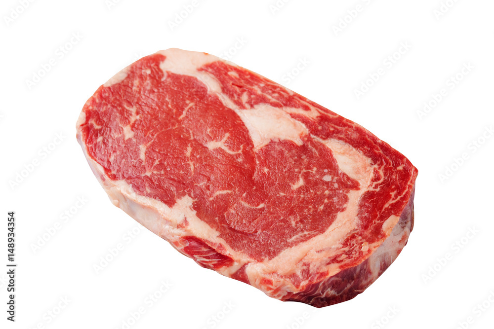 Fresh raw beef steak isolated on white. Top view. Copy space. Fresh raw beef steak isolated on white. Top view. Copy space.
