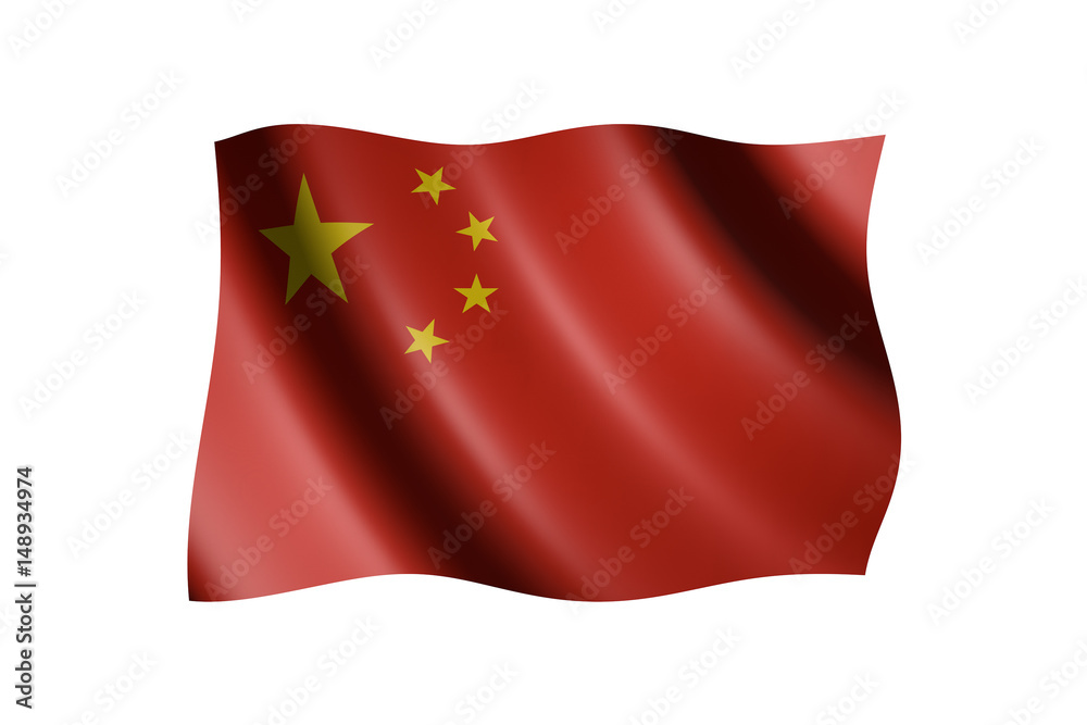 Flag of China isolated on white, 3d illustration Flag of China isolated on white, 3d illustration