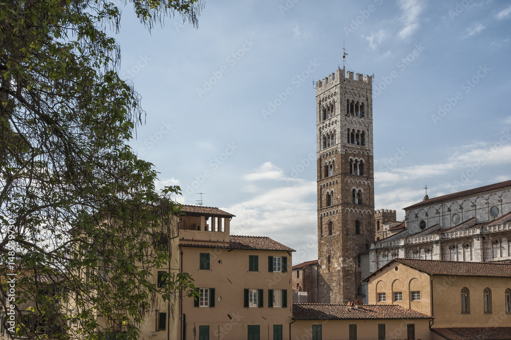 Belltower of San Martino Cathedral in Lucca, Tuscany, Italy