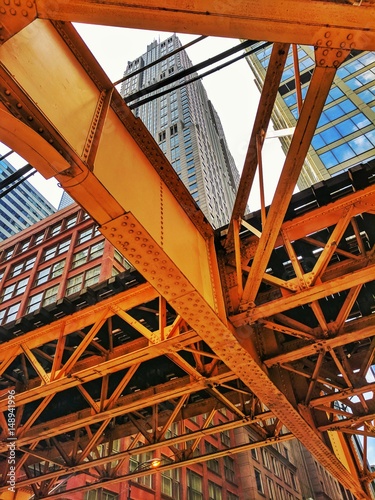 Chicago train tracks and skyline