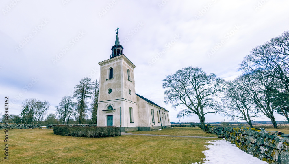 White church with bell tower
