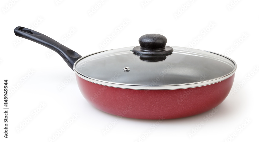 Frying pan and lid isolated on white background with clipping path