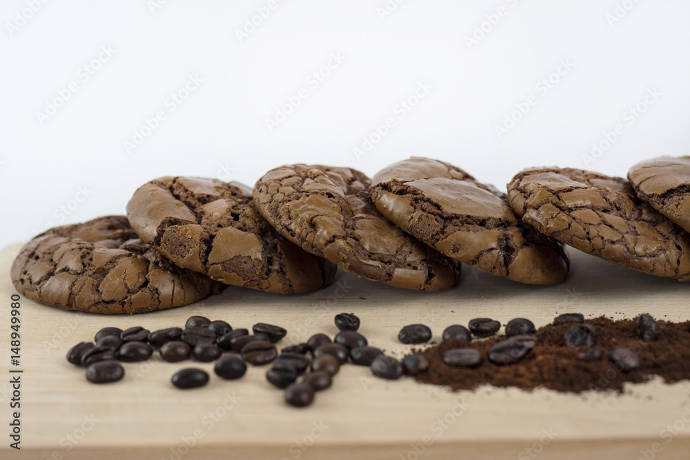 Black Brownie Cookies on wooden chopping board Black Brownie Cookies on wooden chopping board