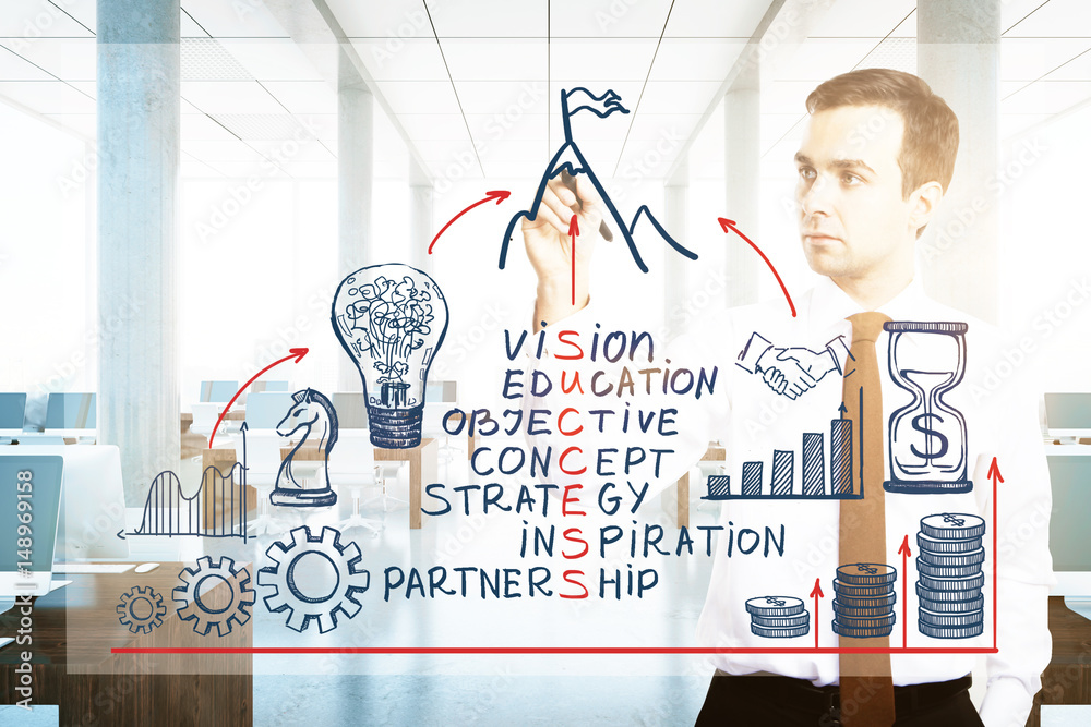 Obraz premium Businessman drawing success mountain