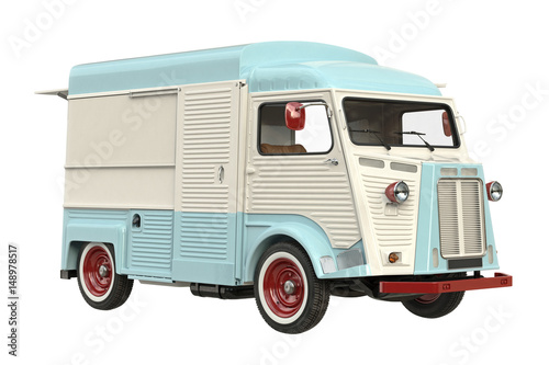 Food truck mobile beige cafe. 3D rendering