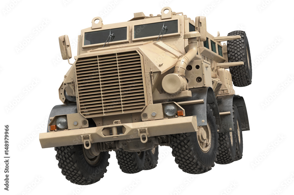 Truck military beige armored army transport. 3D rendering