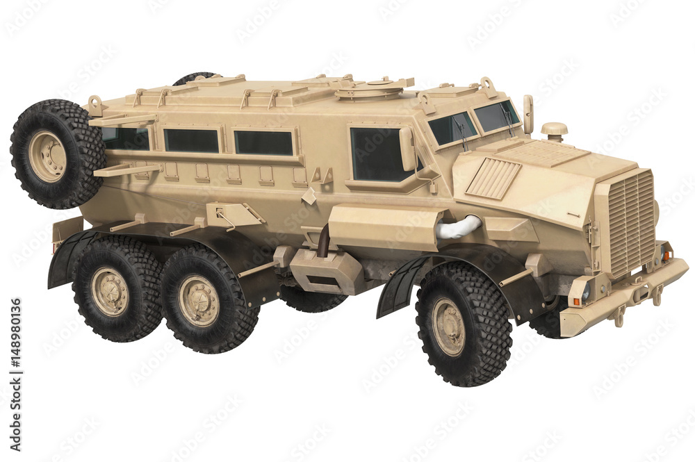 Truck beige armored transport defense vehicle. 3D rendering