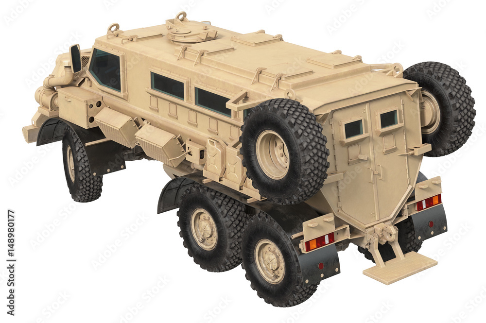Truck military defense transportation beige car. 3D rendering