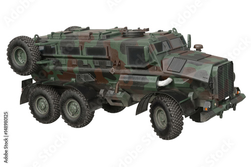 Truck camouflaged armored transport defense vehicle. 3D rendering