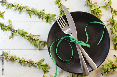 Cutlery on a spring background