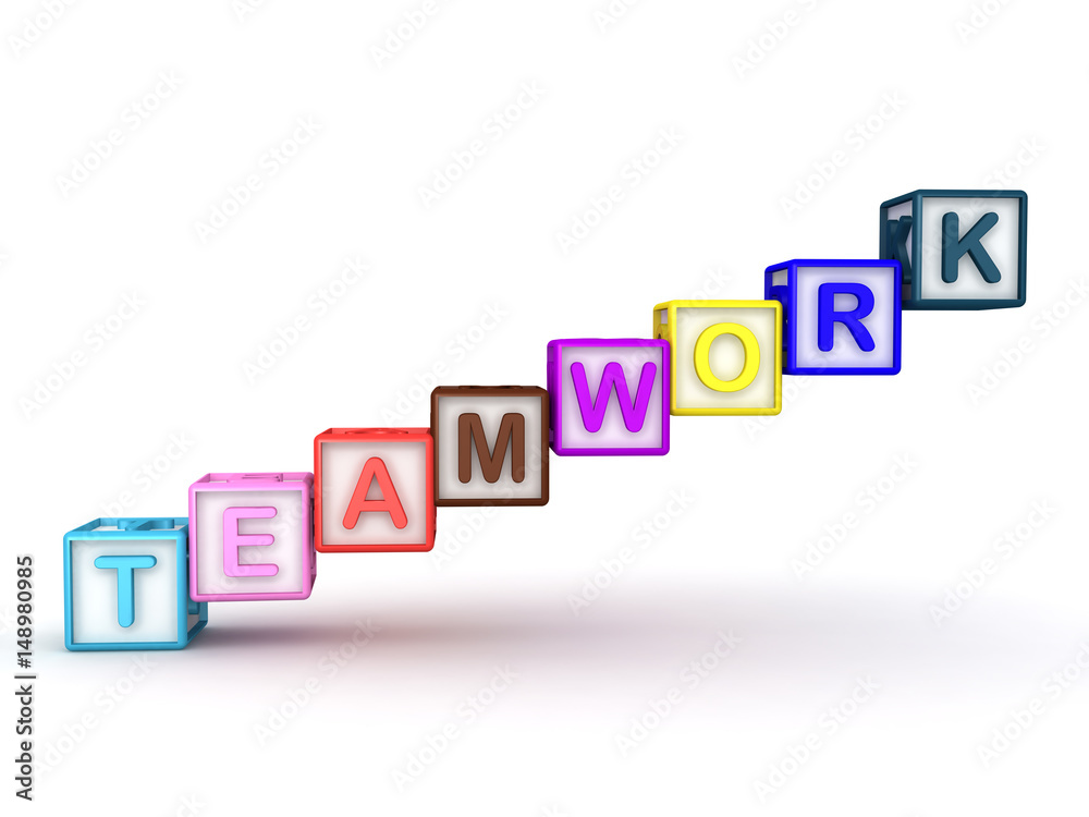 3D illustration of letter cubes spelling out teamwork 3D illustration of letter cubes spelling out teamwork
