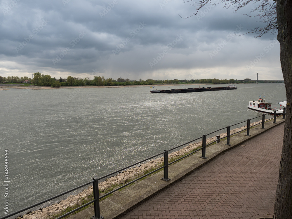 Ship drives the Rhine upstream