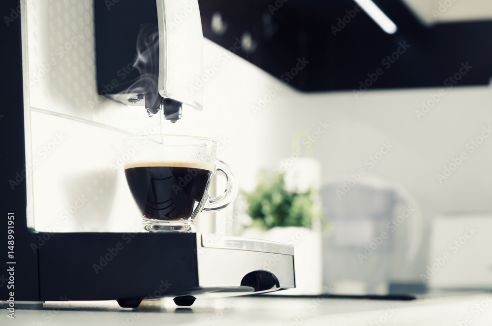 Professional home coffee maker in modern kitchen Professional home coffee maker in modern kitchen