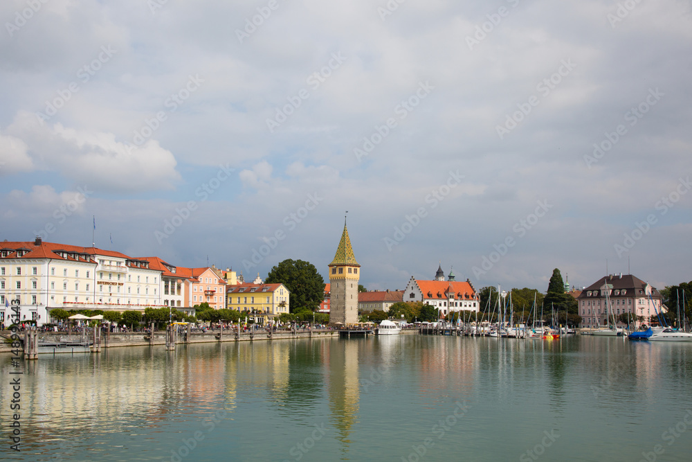 Naklejka premium View at the harbour of Lindau at the Bodensee, Germany.