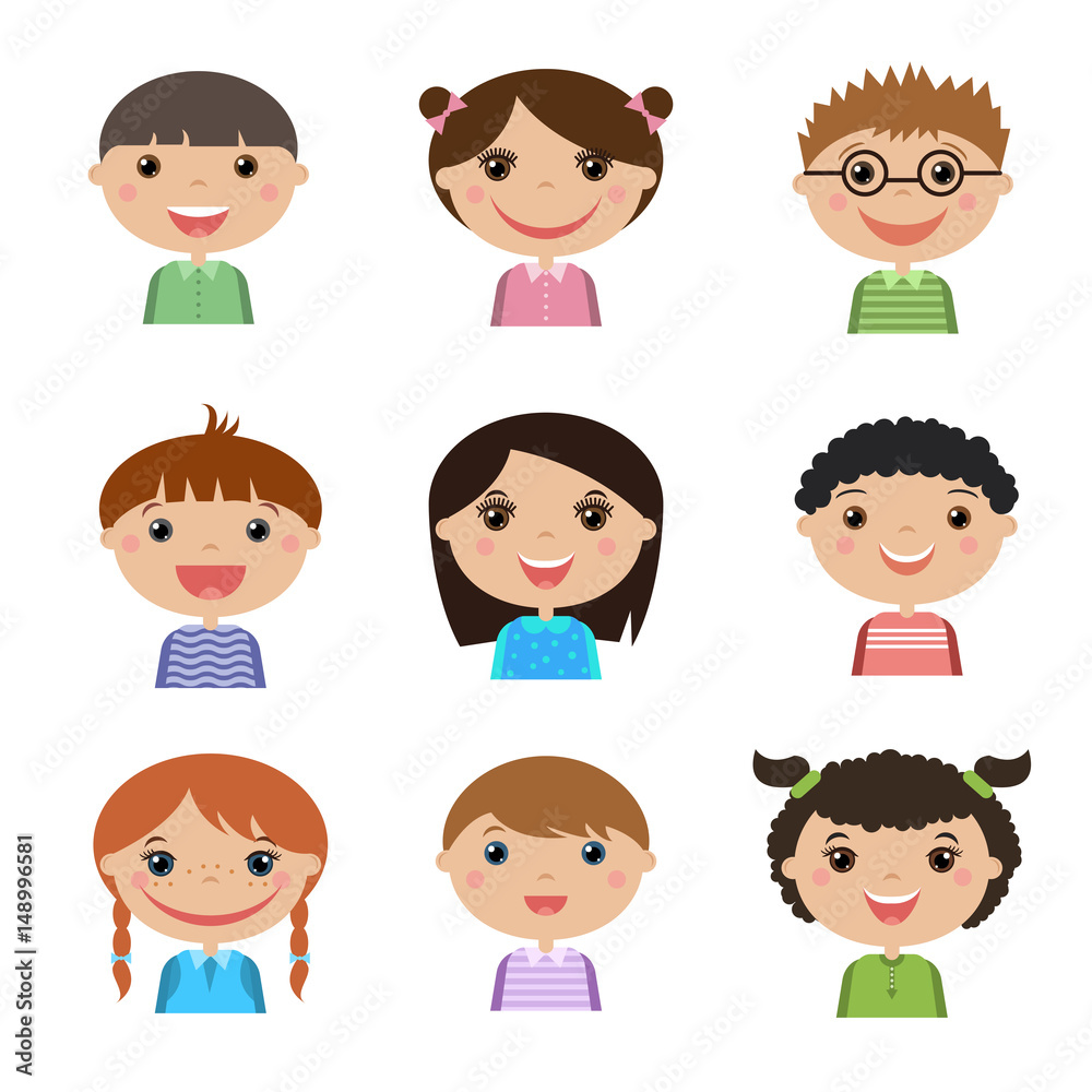 Set of diverse male and female avatars. Simple flat cartoon style. Set of diverse male and female avatars. Simple flat cartoon style.