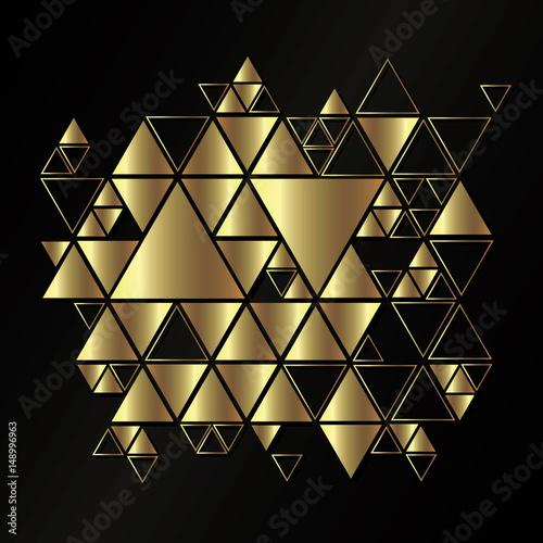 Geometric, abstract, golden, vector background with triangles.