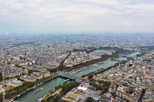 Panoramic view on paris city  seine river and grand palais  from the top of eiffel tower  france