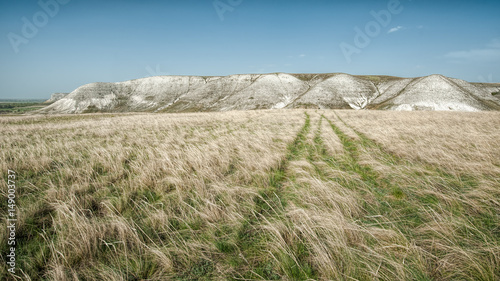 View of the chalk mountains in the Don River valley  Donskoy park.