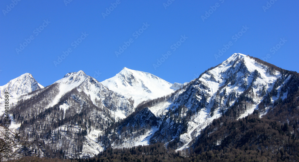 Snowy high mountains landscape.