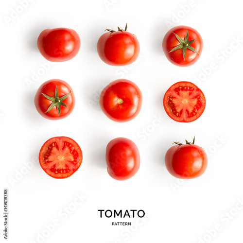 Seamless pattern with tomatoes. Tropical abstract background. Tomato on white background.