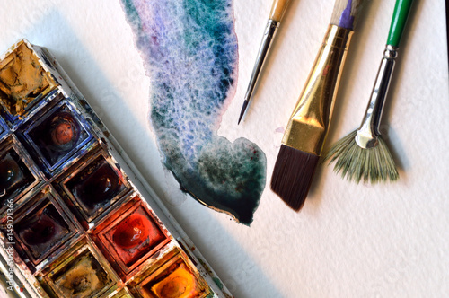 Watercolor palette and wet on wet technique