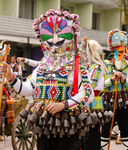 Varna Annual Spring Carnival parade. Kuker man with evil giant colorful mask photo