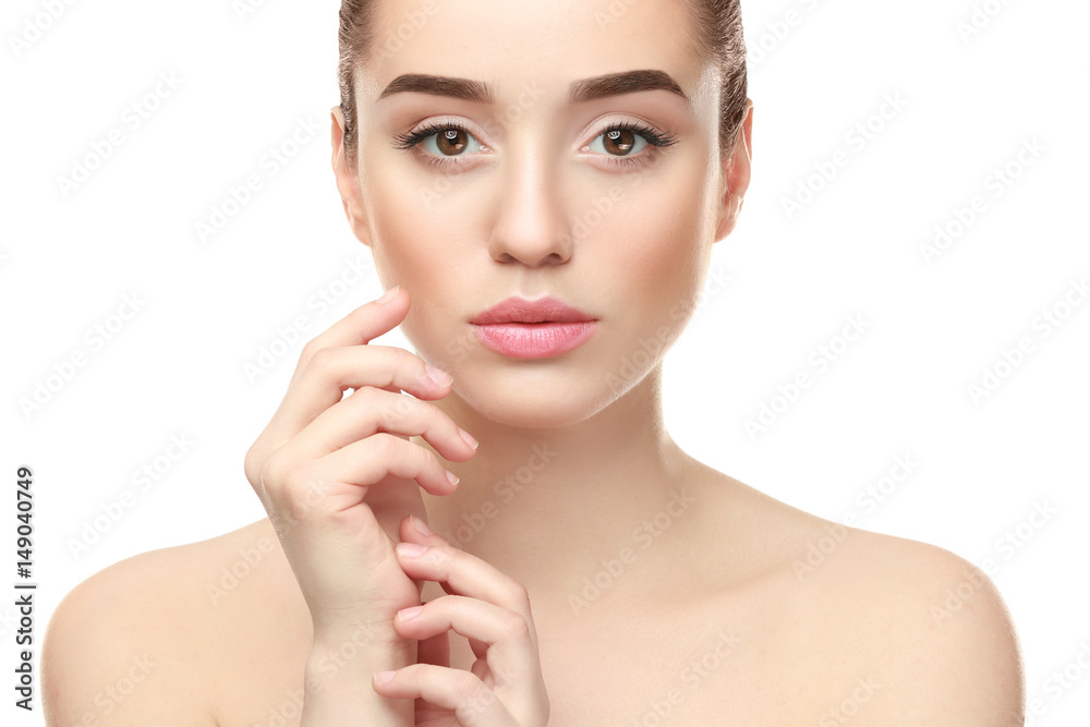 Beautiful young woman on white background Beautiful young woman on white background