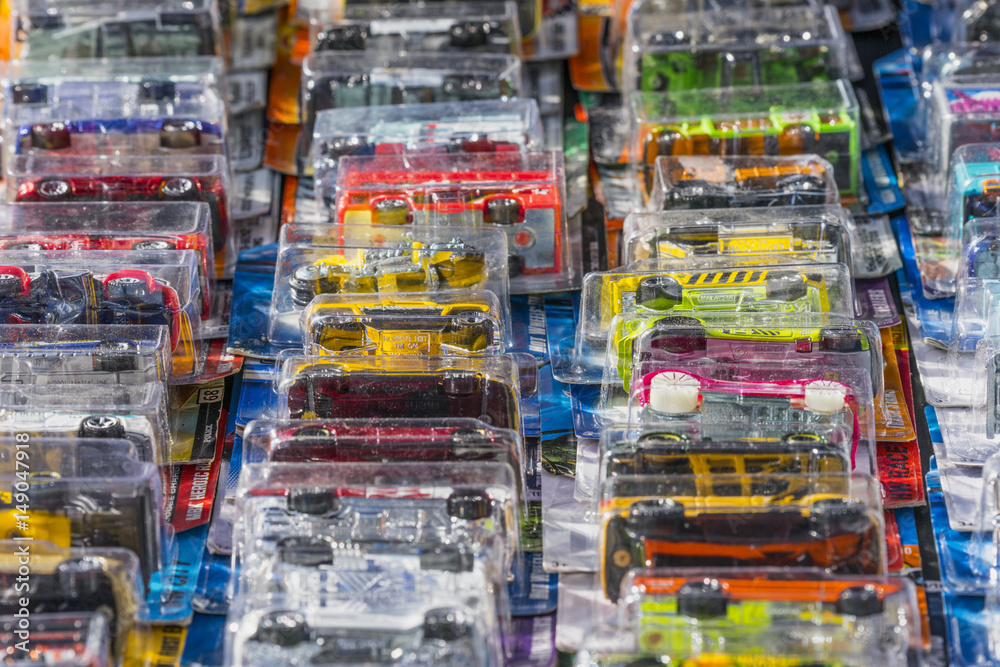 Toy cars on display