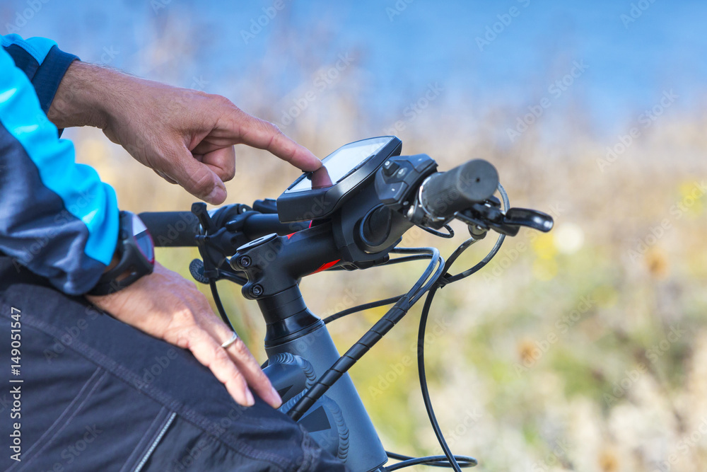 Fototapeta premium On-board display on modern Ebike, E-Mountainbike