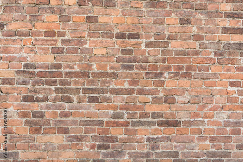Texture ancient brick wall, horizontal arrangement of old brickwork, abstract background