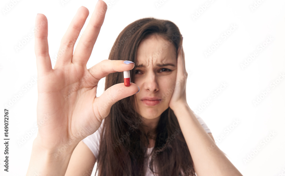 woman with pills, analgesic, emotions woman with pills, analgesic, emotions