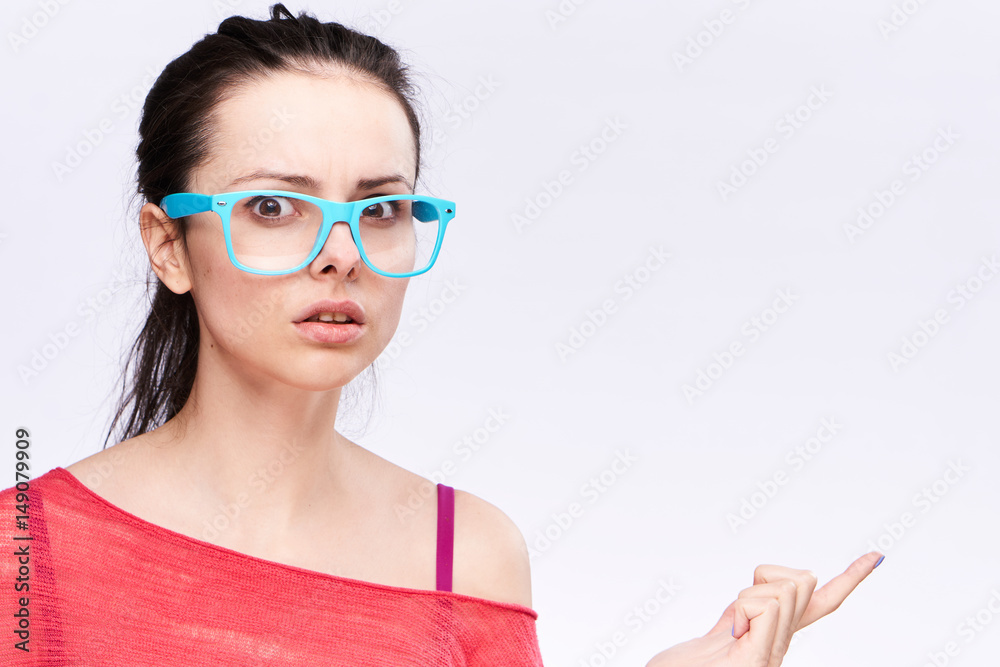 succulent woman in glasses and in a red jacket succulent woman in glasses and in a red jacket