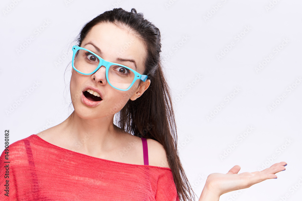 succulent woman in glasses and in a red jacket succulent woman in glasses and in a red jacket