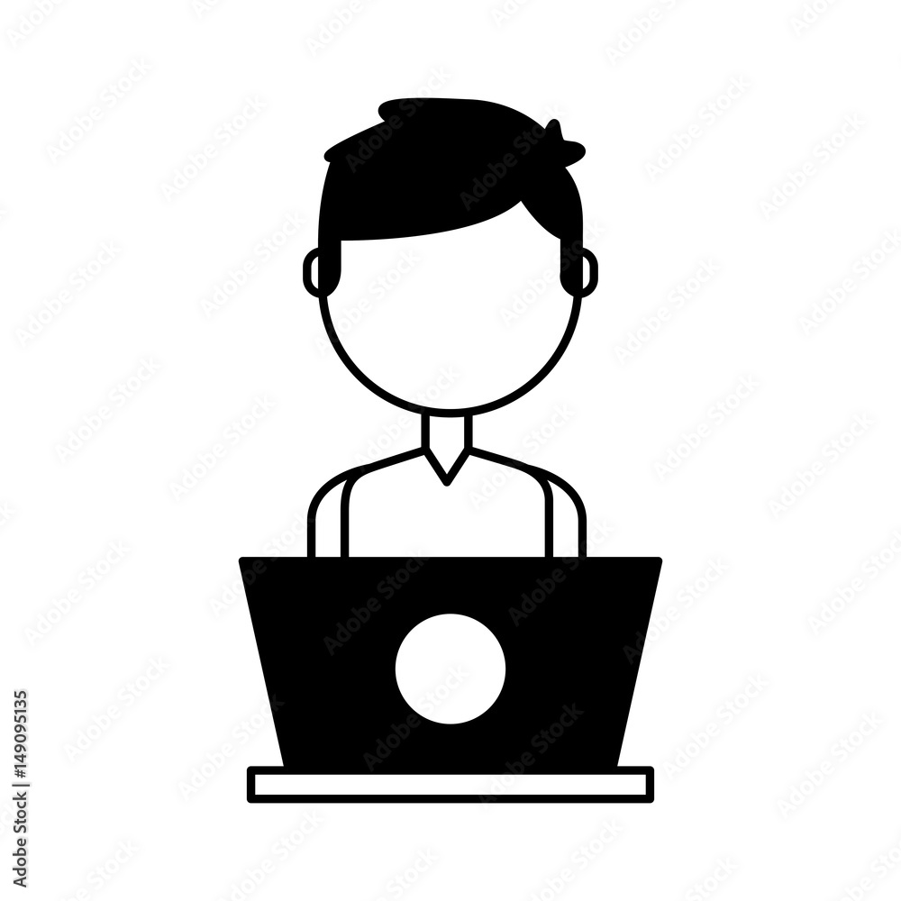 businessman with laptop avatar character icon vector illustration design